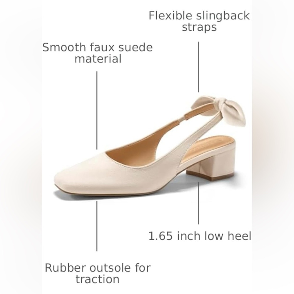 Women’s Chunky Low Heel Bow Slingback Pumps - Color Apricot – Size 8.5 - Picture 3 of 7